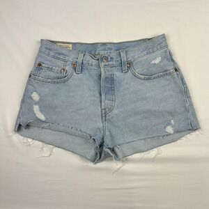 Levis Premium 501 Original Light Wash Distressed Cutoff Denim Shorts Size 27